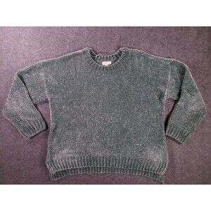 Cupio Sweater Women XL Green Chenille Crewneck Pullover Cozy Soft Plush Ribbed